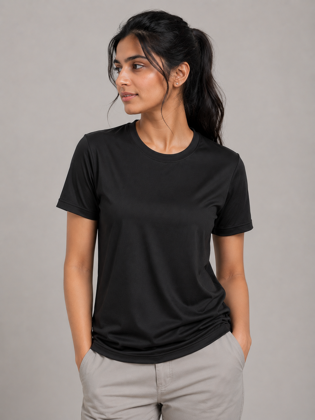 Mesh-Back Tee - Round-Neck Half-Sleeve